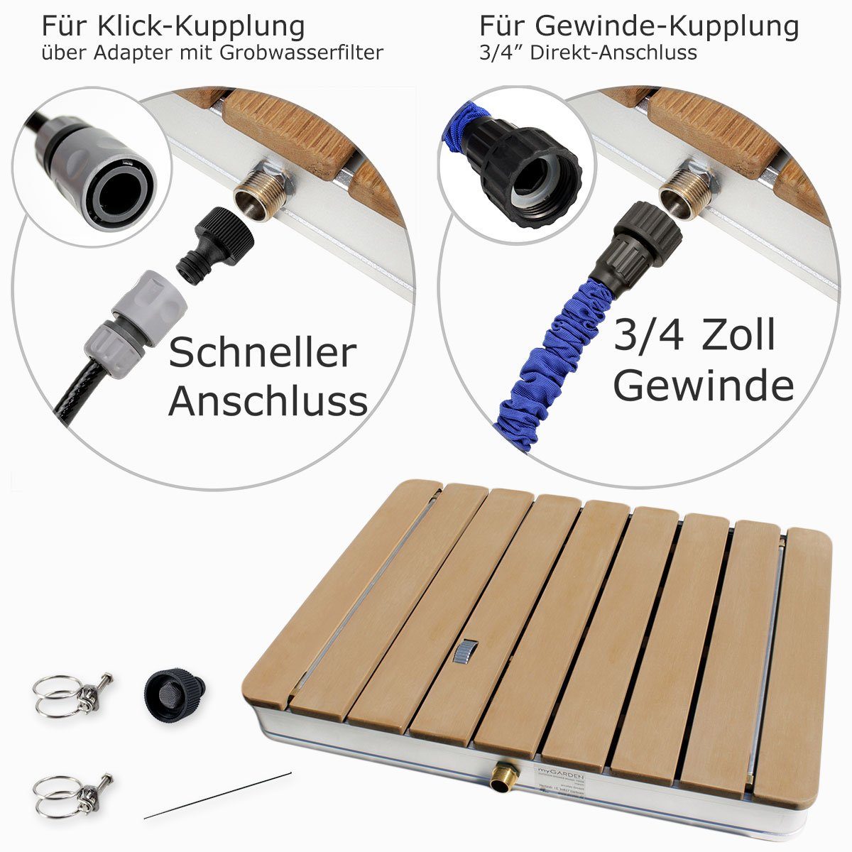 @tec Gartendusche MyGarden Aussendusche aus WPC, Outdoor Bodendusche, Campingdusche mit Bodenplatte eckig, 70x55cm