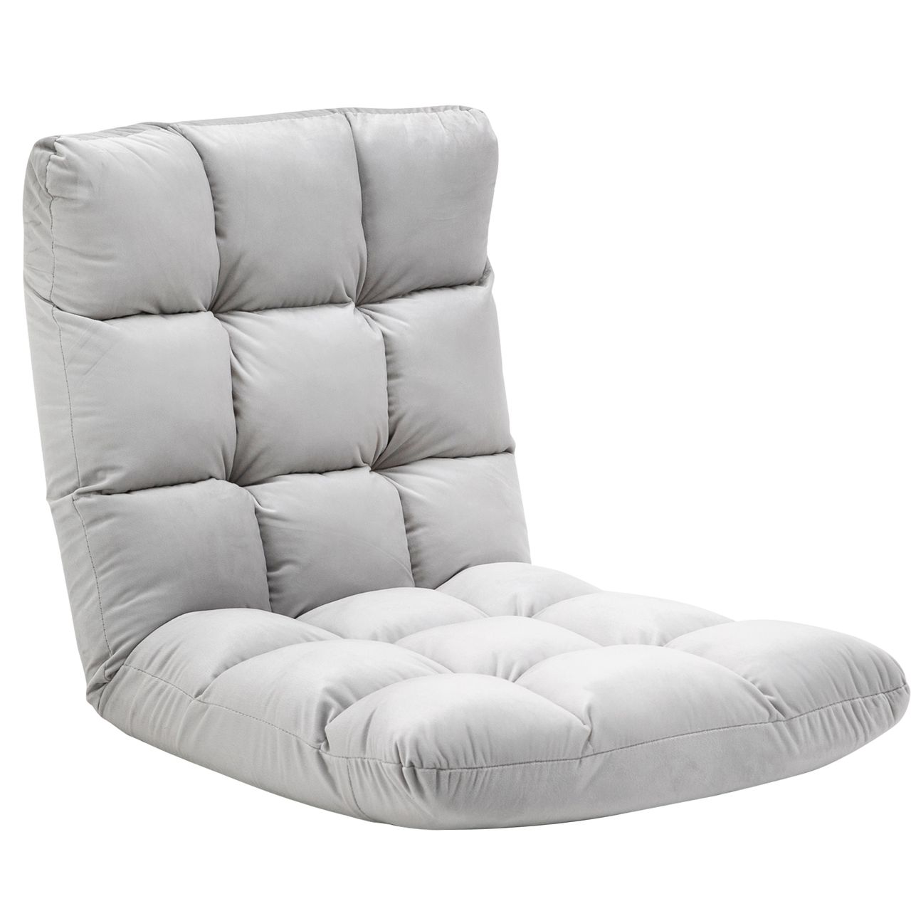 HOMCOM Bodenstuhl 3-in-1 Klappbar Bodensessel mit Rückenlehne 13 Positionen Verstellbare Klappliege Sitzkissen Grau Metall Schaumstoff 55 x 71 x 53,5 cm