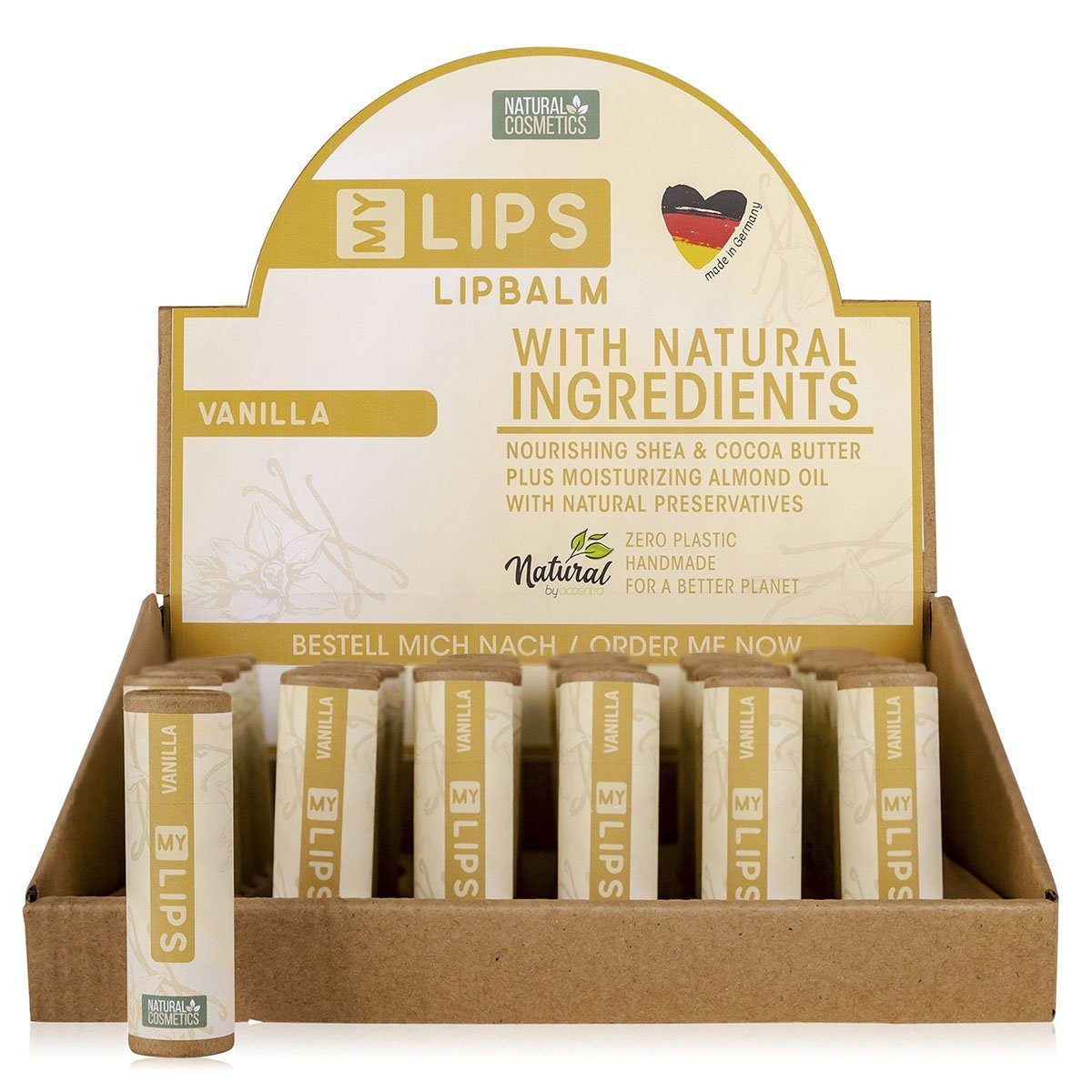 ACCENTRA Lippenbalsam Vanille, 1-tlg., handgefertigt in Papierhülse 10 g