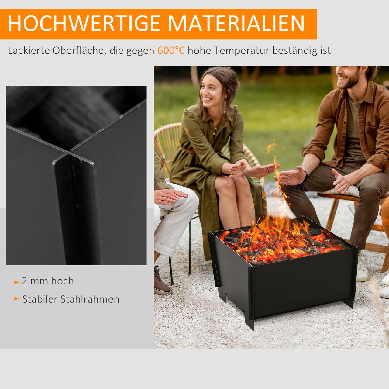 Outsunny Feuerschale demontierbar steckbar Feuerkorb Feuerstelle für Garten Camping BBQ Stahl Schwarz 50 x 50 x 30 cm