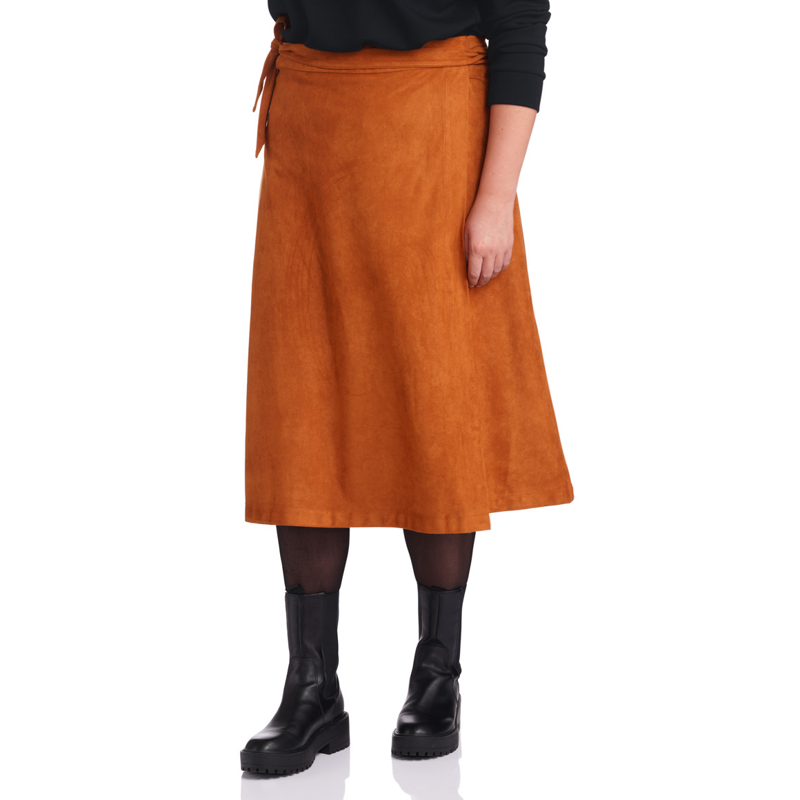 Damen Wickelrock in Veloursleder-Optik