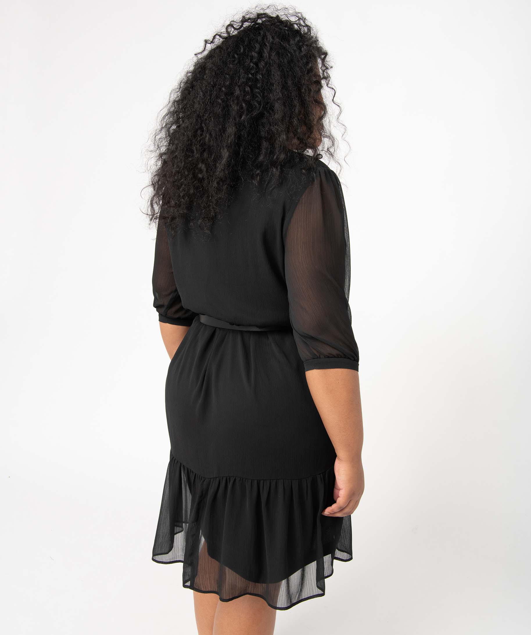 Robe femme grande taille en voile à manches courtes noir | GEMO