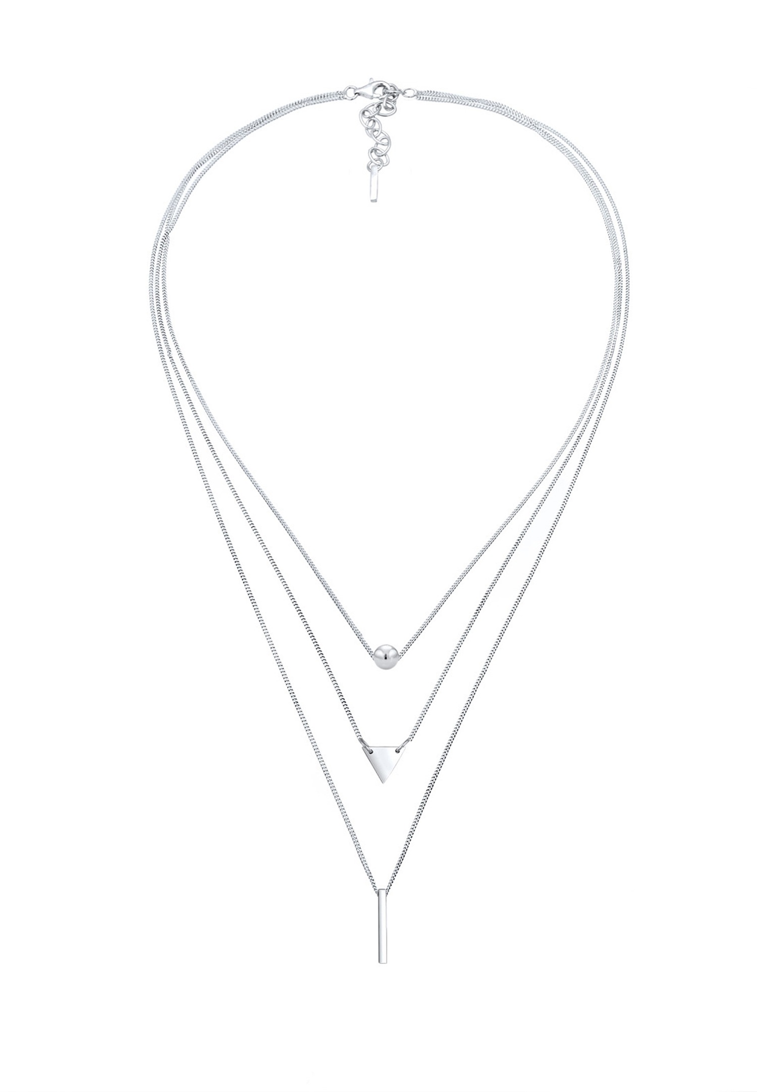 Collana da donna Elli con motivo geometrico a sfera, triangolo, rettangolo e filigrana in argento sterling 925.