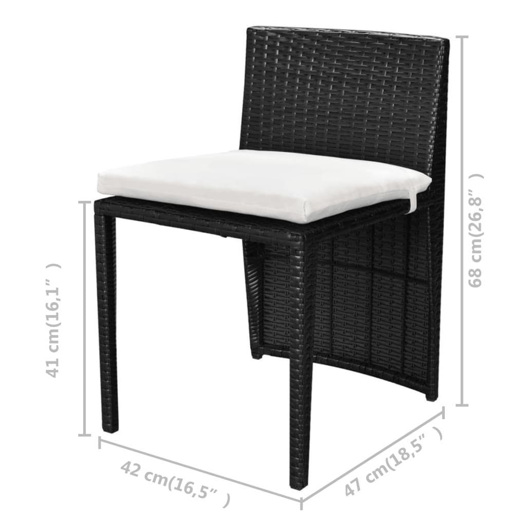 vidaXL Gartenlounge-Set 3-tlg. Bistro-Set mit Auflagen Poly Rattan Schwarz, (3-tlg)