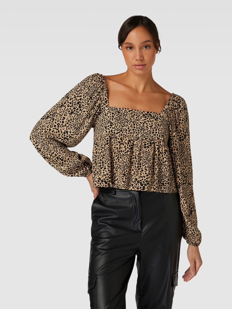 Cropped Bluse mit Animal-Print in mittelbraun