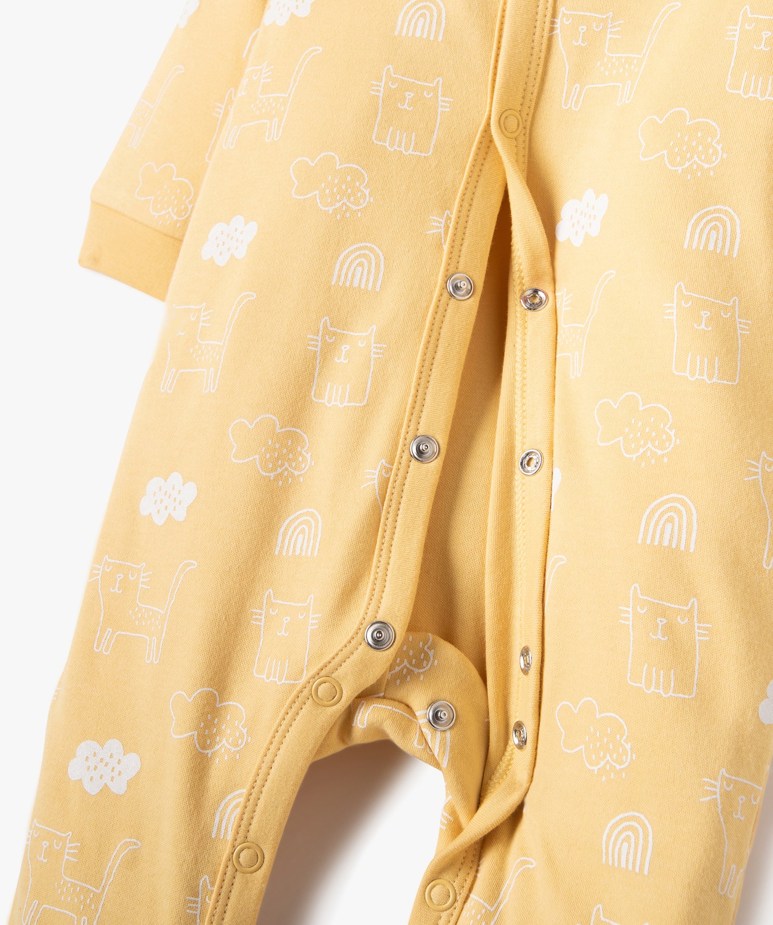 Pyjama bébé en jersey imprimé chat à ouverture ventrale jaune | GEMO