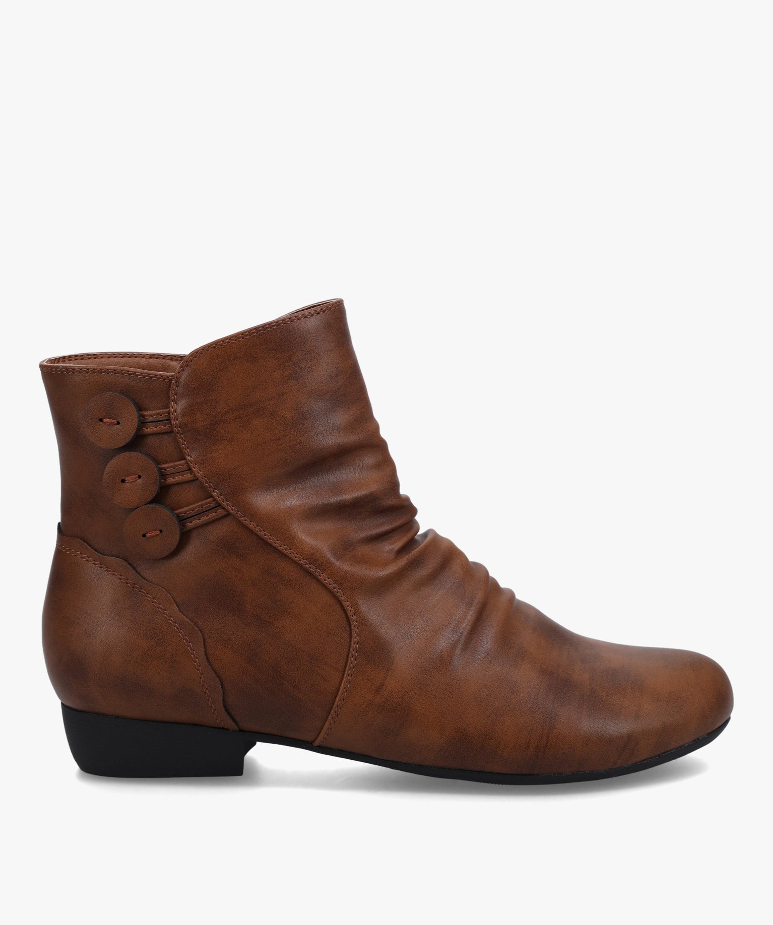 Bottines femme unies à talon plat et dessus drapé camel | GEMO