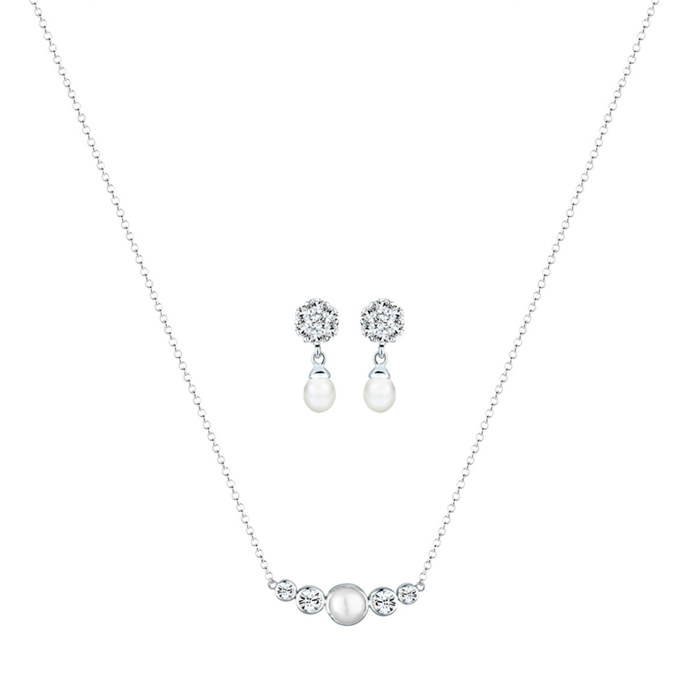 Elli PREMIUM Elli PREMIUM Ensemble de Bijoux Femmes Classique Set pendentif d'oreilles perle d Bijoux