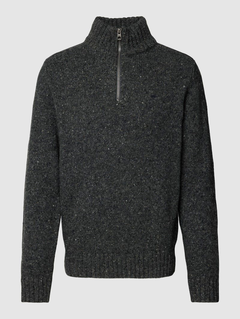 Strickpullover mit kurzem Reißverschluss in dunkelgrau