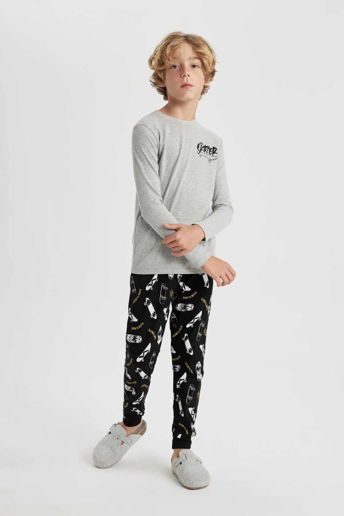 DeFacto  Bedrucktes Langarm-Pyjama-Set aus gekämmter Baumwolle für Jungen