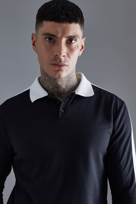 Tall langärmliges Slim-Fit Poloshirt