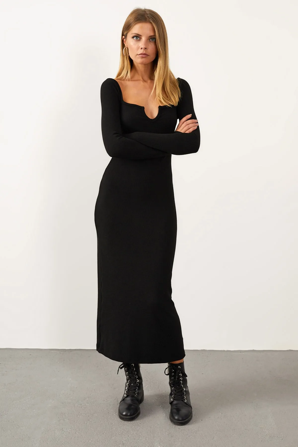 Cool & Sexy  Schwarzes Maxi-Camisole-Kleid mit V-Ausschnitt für Damen EY1086