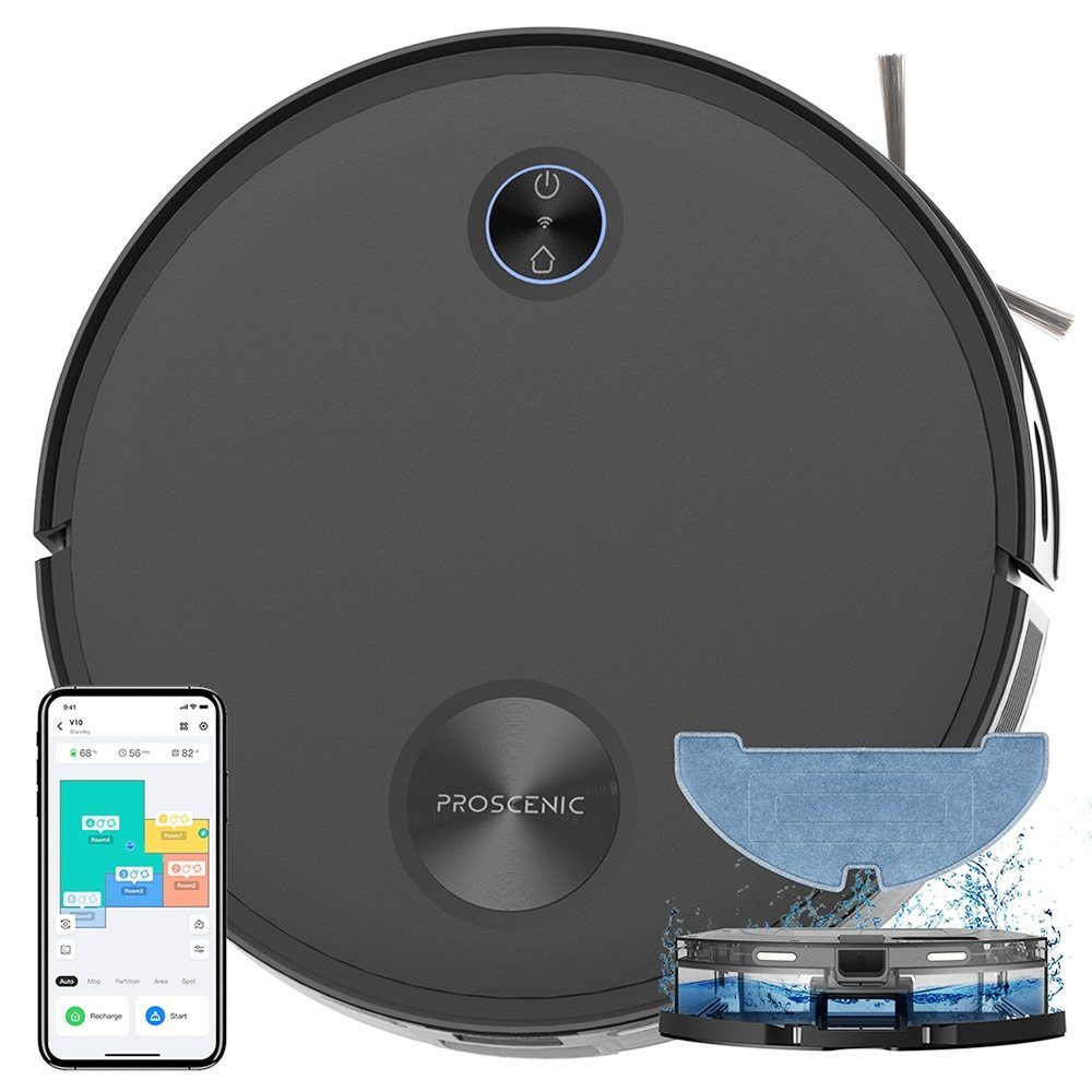 Proscenic Saugroboter V10, Bodenwischen, 3000Pa Absaugung, 120Min Laufzeit, Smart APP Steuerung