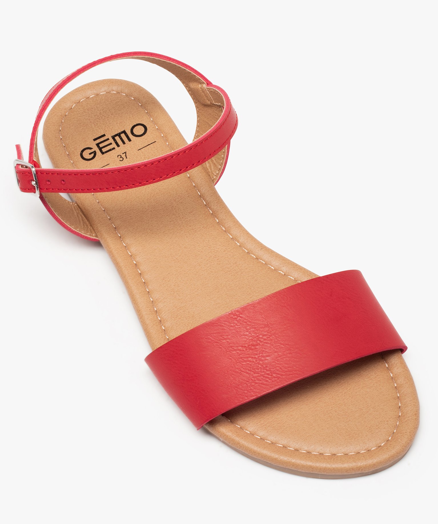 Nu-pieds femme unis à talon plat et bride large rouge | GEMO