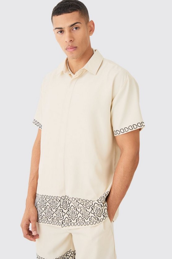 Oversize Twill-Hemd mit Print und Shorts