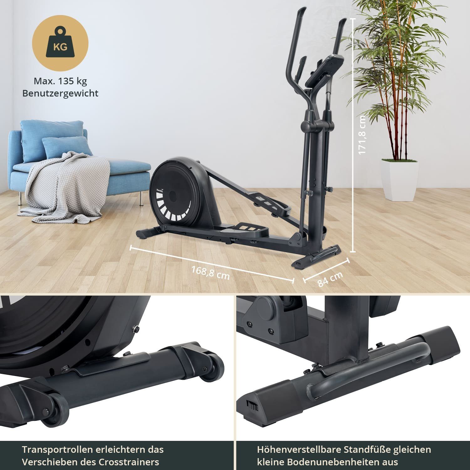 Skandika Crosstrainer Carbon P20-R, Ellipsentrainer für Zuhause, 23 Programme, App kompatibel, bis 135 kg