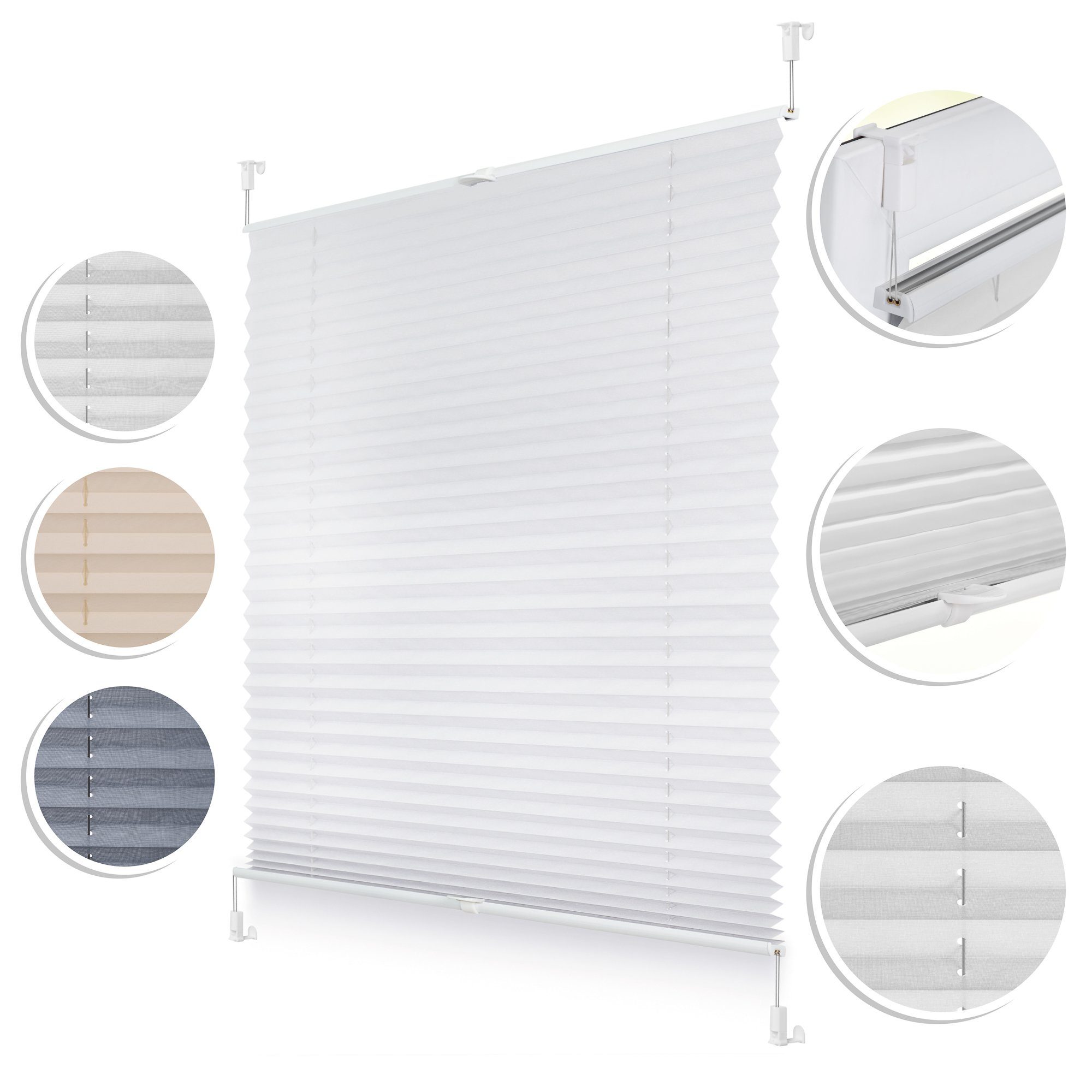 Plissee Plissee, Roomy, verspannt, Klemmbar, Klemmfix, ohne Bohren, Klemmfix, verspannt, blickdicht, Sichtschutz Sonnenschutz Jalousie Lichtschutz: lässt Tageslicht hindurch und ist gleichzeitig ein optimaler Blendschutz, verstellbare Klemmträger, oh