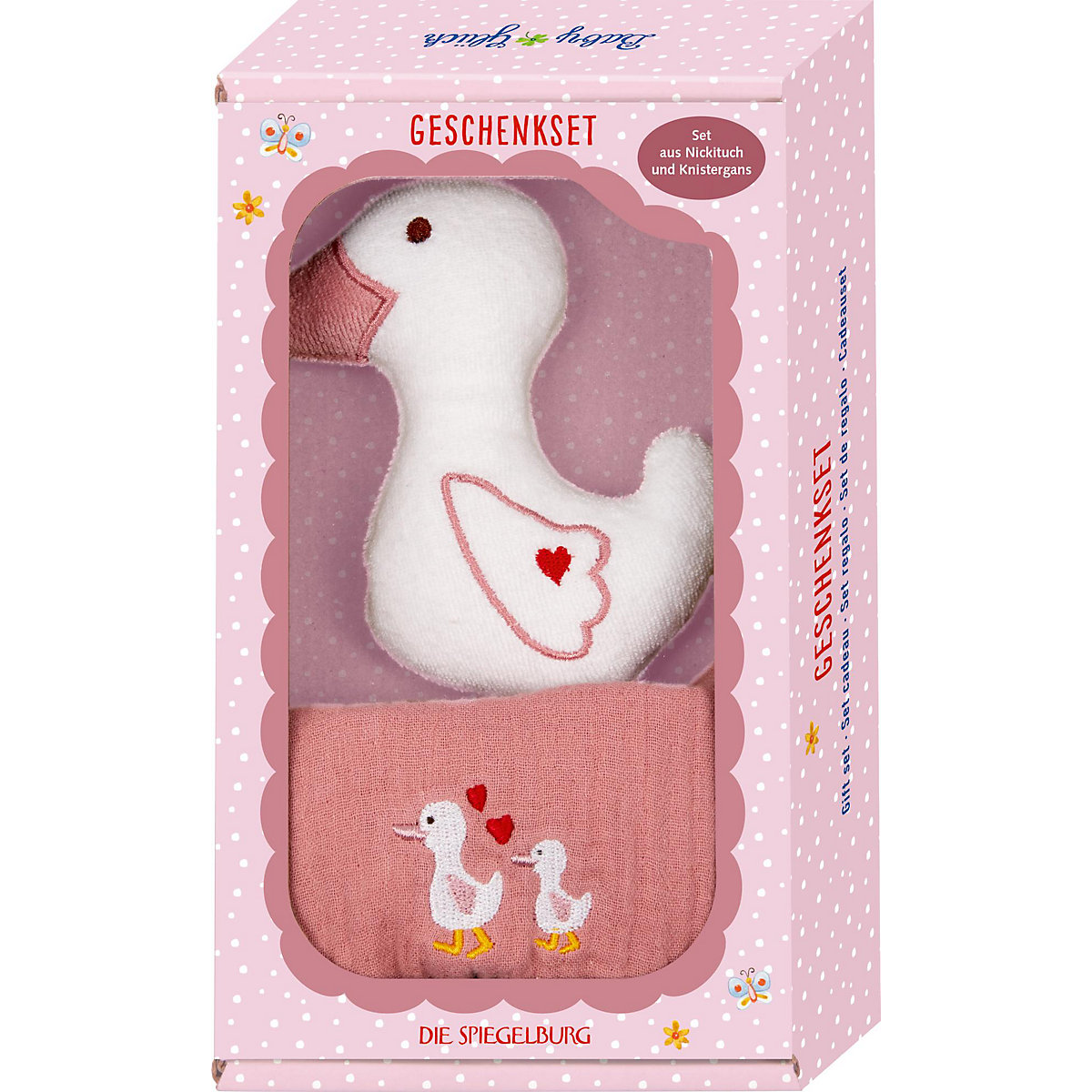 Kuscheltier & Halstuch Geschenkset BabyGlück Gans rosa