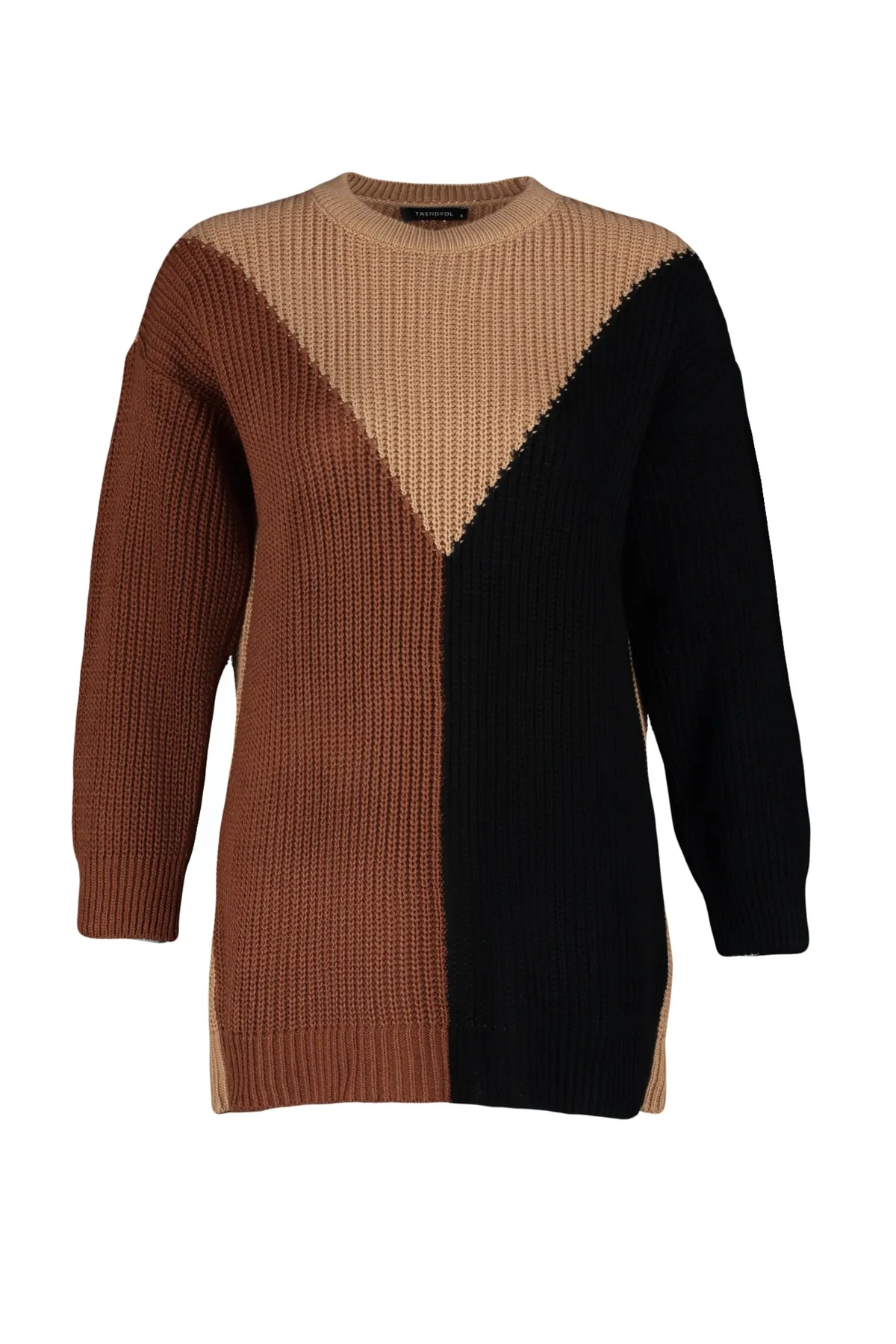 Trendyol Modest  Schwarzer Farbblock-Strickpullover von Selanik TCTAW24AK00153