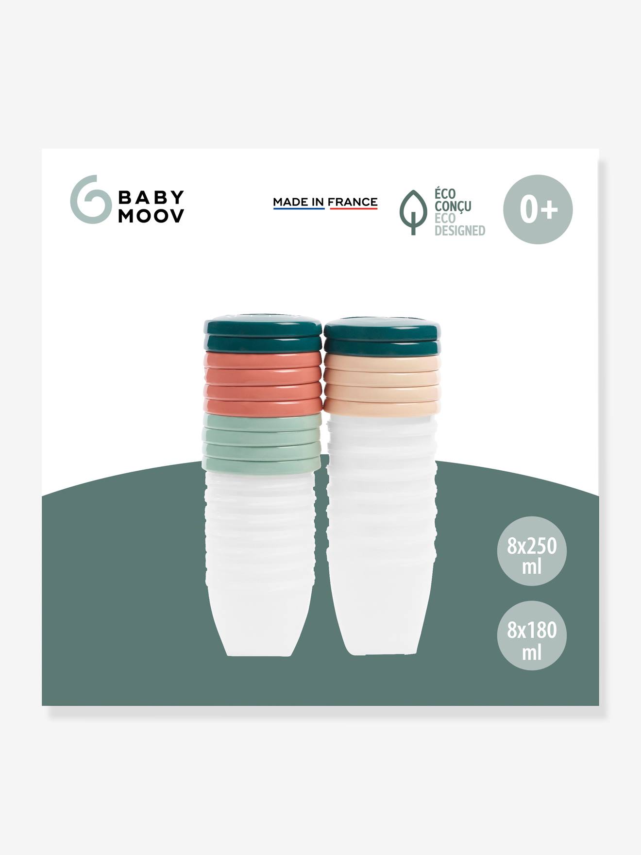 Lot de 12 boîtes hermétiques (6 x 180 ml + 6 x 250 ml) Babybols biosourcés BABYMOOV blanc