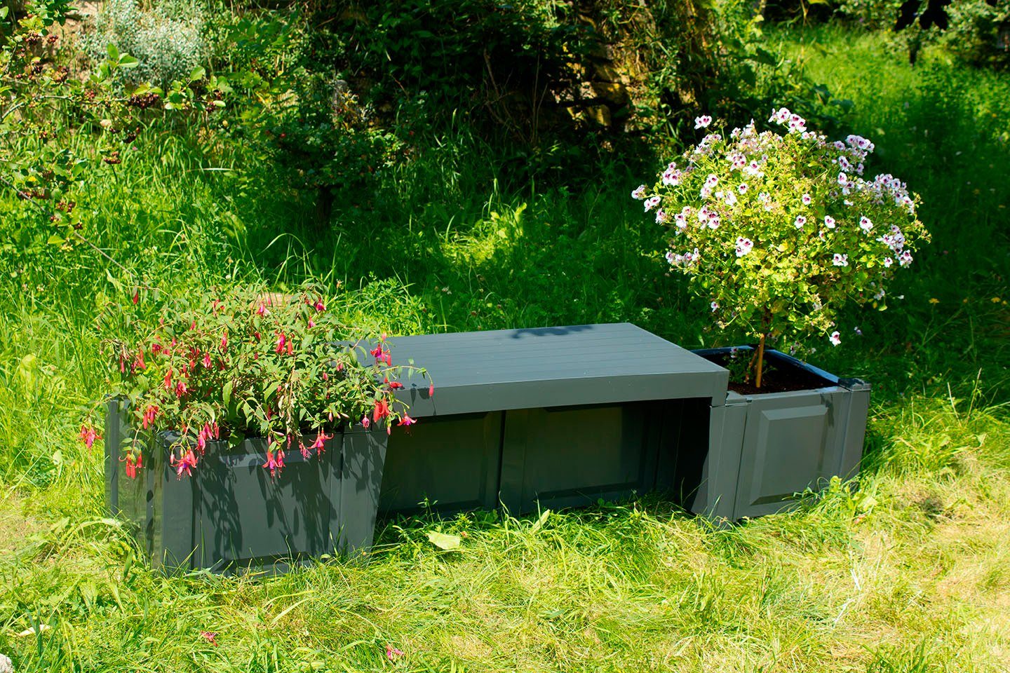 KHW Gartenbank Berlin, mit zwei Pflanzkästen, anthrazit