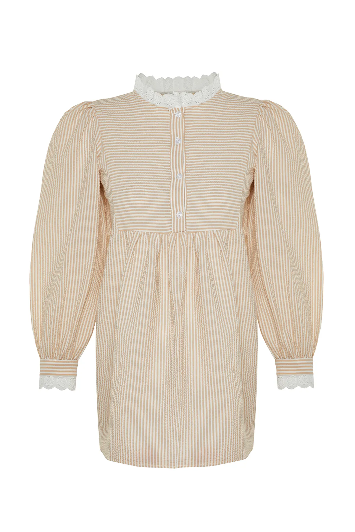Trendyol Modest  Orangefarbene, karierte Seersucker-Tunika mit gewebter Spitze TCTSS23UK00067