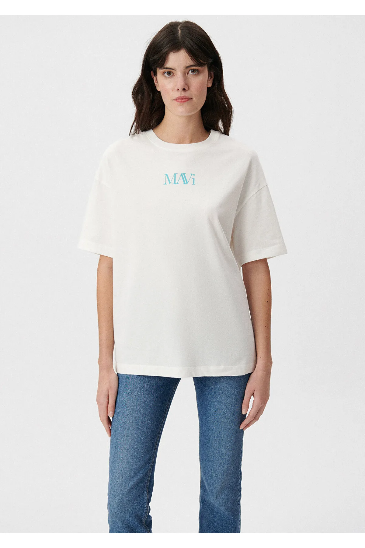 Mavi  Weißes T-Shirt mit Logo-Print, Übergröße/weiter Schnitt 1611593-70057