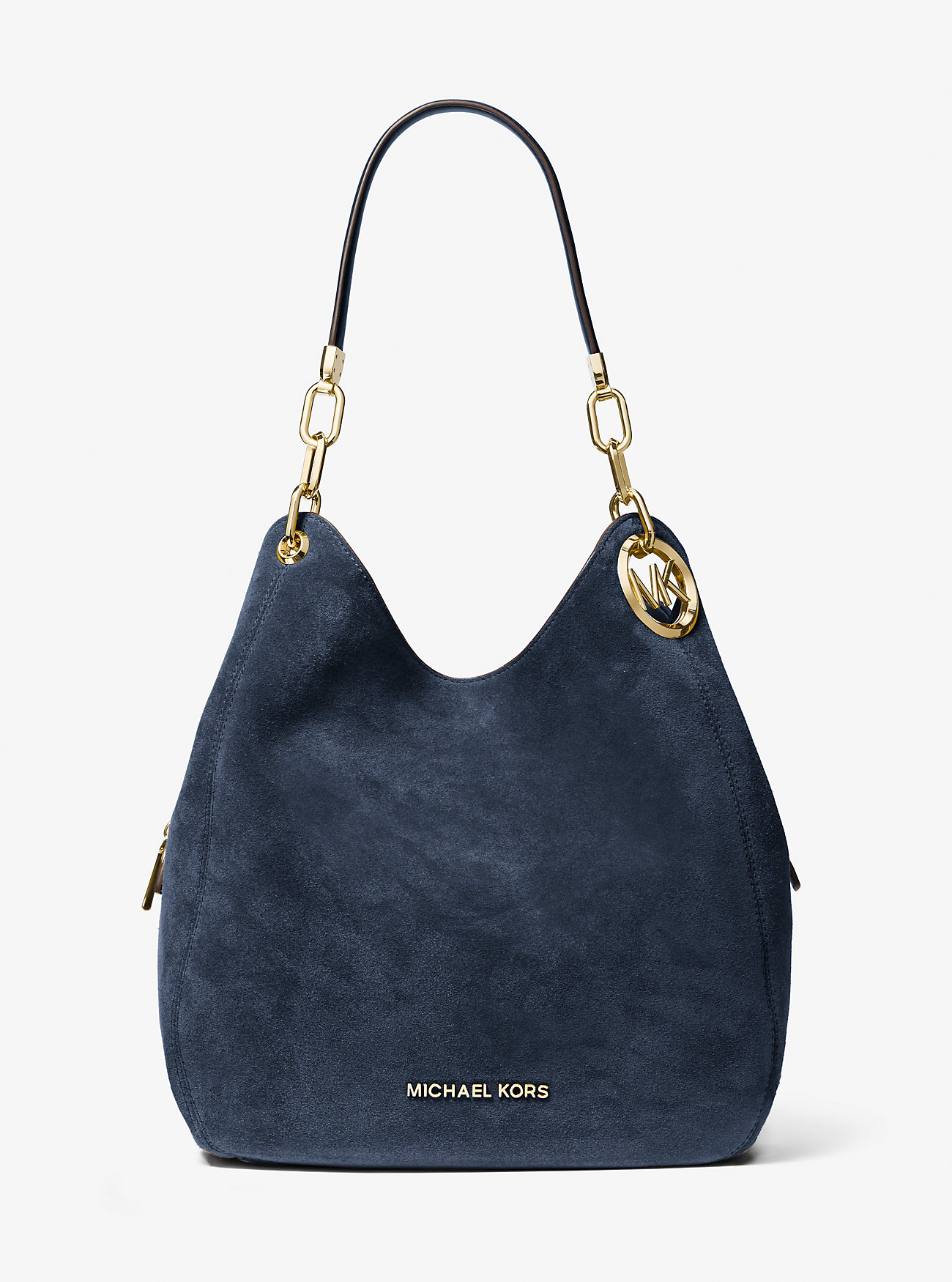 Lillie Large Suede Shoulder Bag - NAVY