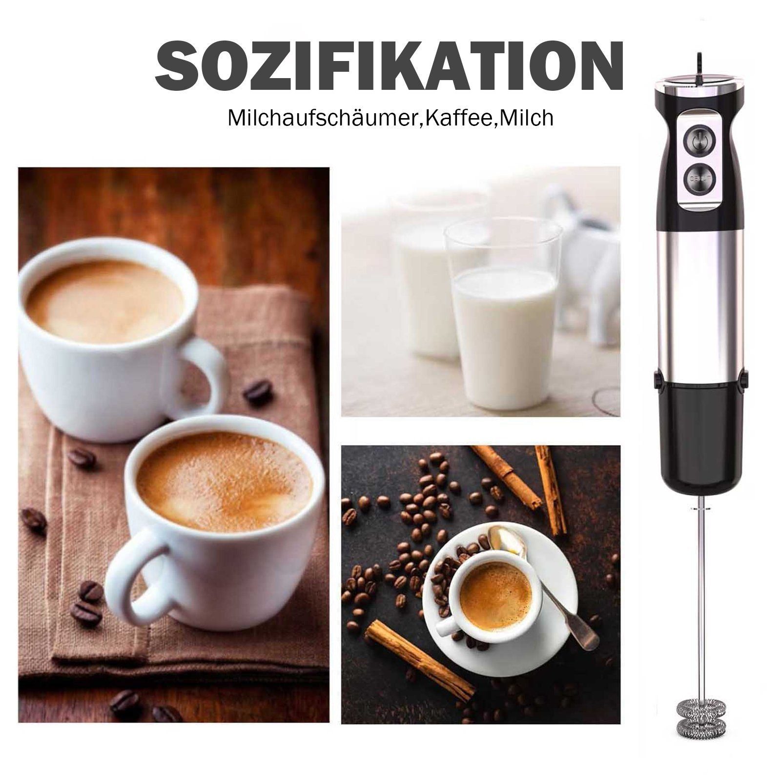 Yaviel Stabmixer Pürierstab Set Elektrische Kabellos 5 in 1 Mixstab Hand Blender Mixer, Edelstahl 1000w Handmixer Zauberstab mit 12 Geschwindigkeitsstufen