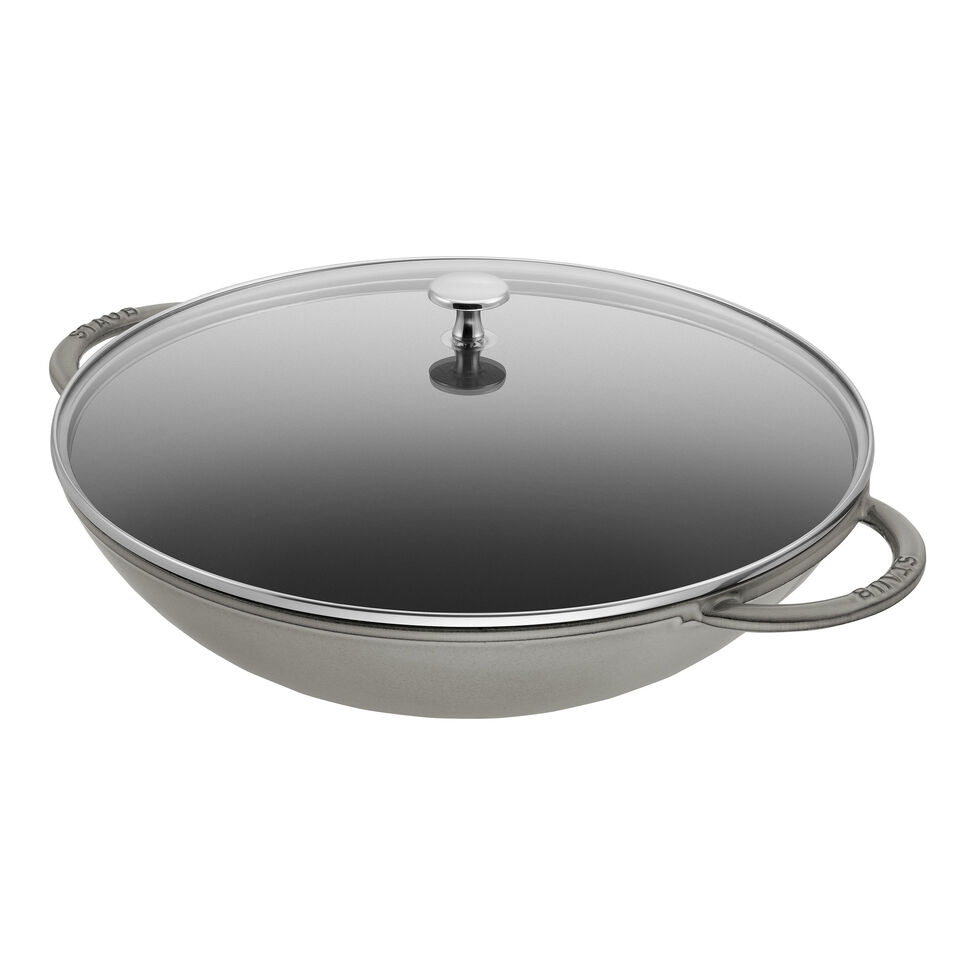 Wok mit Glasdeckel 37 cm, Gusseisen