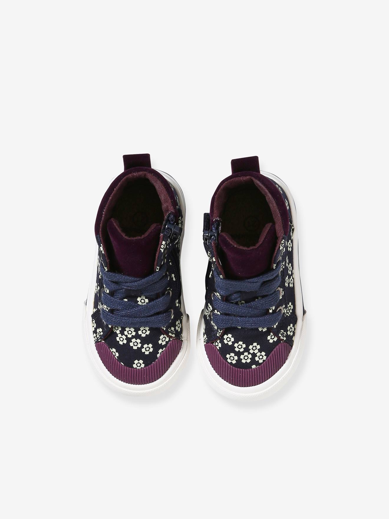Baskets montantes lacées et zippées bébé violet imprimé