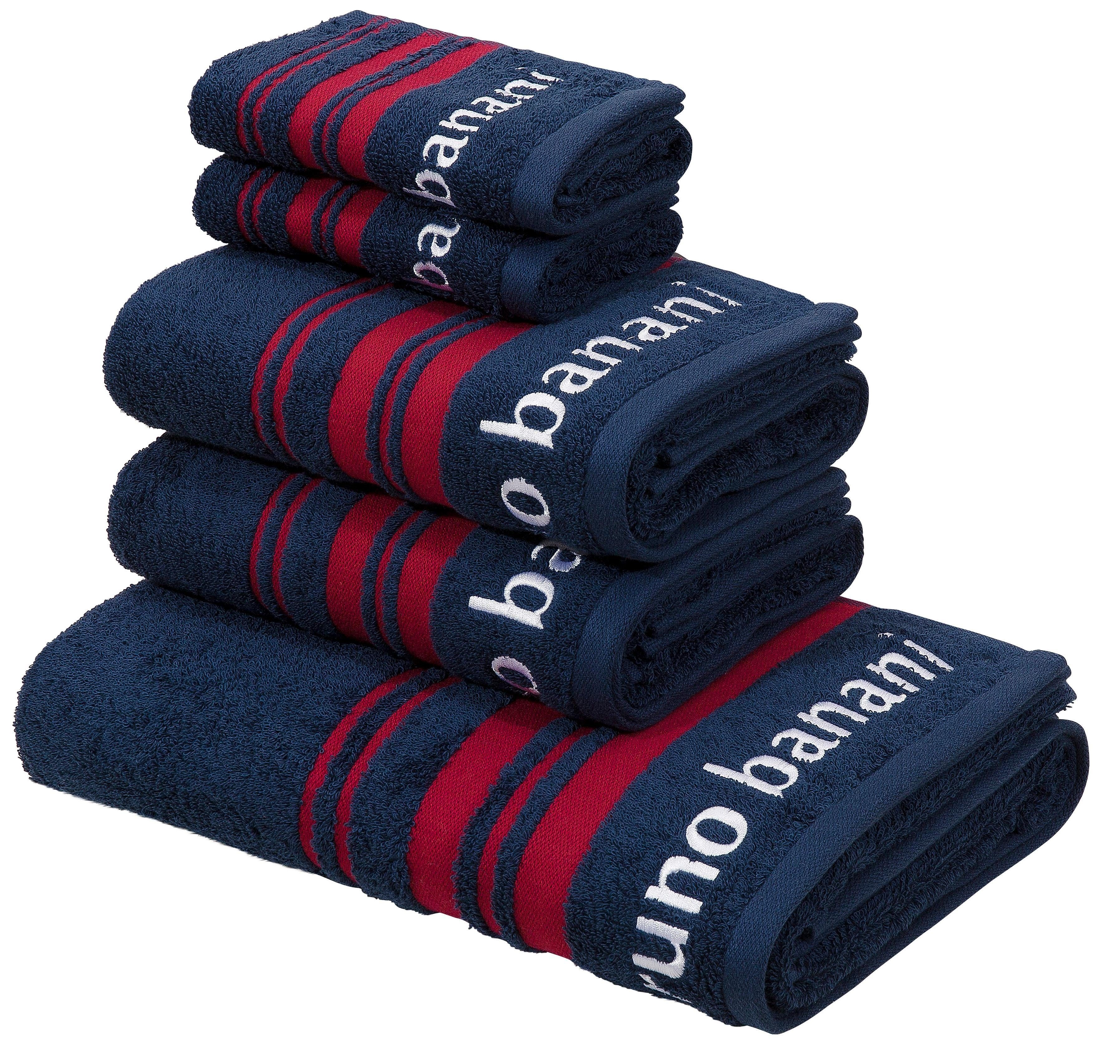 Bruno Banani Handtuch Set Daniel, Walkfrottee, (Set, 5-tlg), Streifen-Bordüre & Markenlogo, Handtücher aus 100% Baumwolle