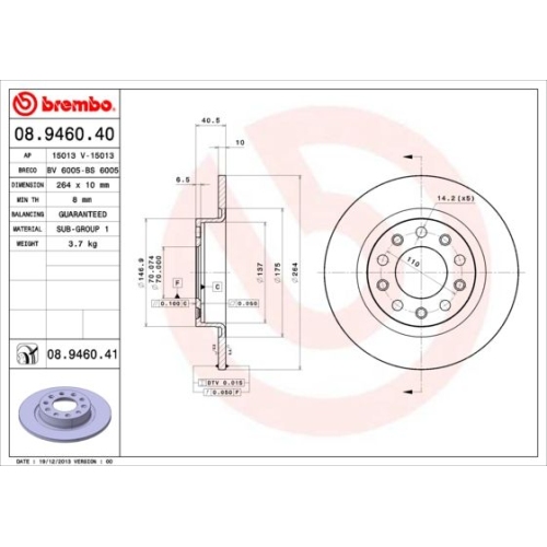08.9460.41 BREMSSCHEIBE BREMBO HA  VP2 - ATU