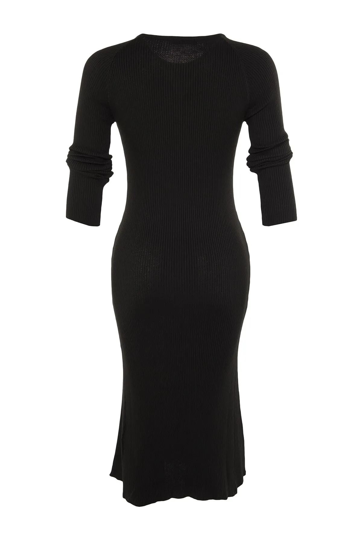 Trendyol Collection  Schwarzes Midi-Strickkleid mit Rundhalsausschnitt TWOAW23EL00023