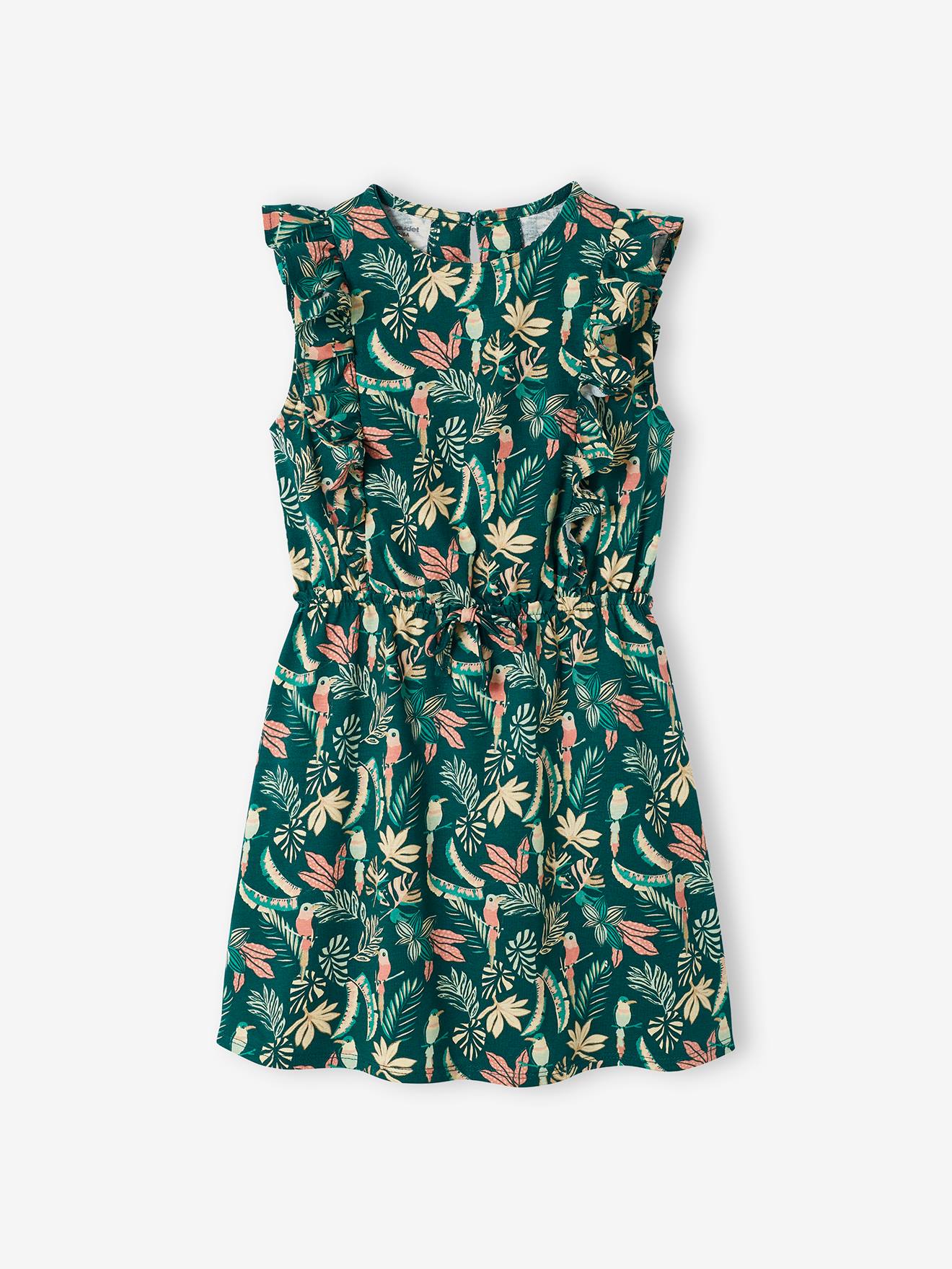 Robe imprimée à volants fille bleu ciel