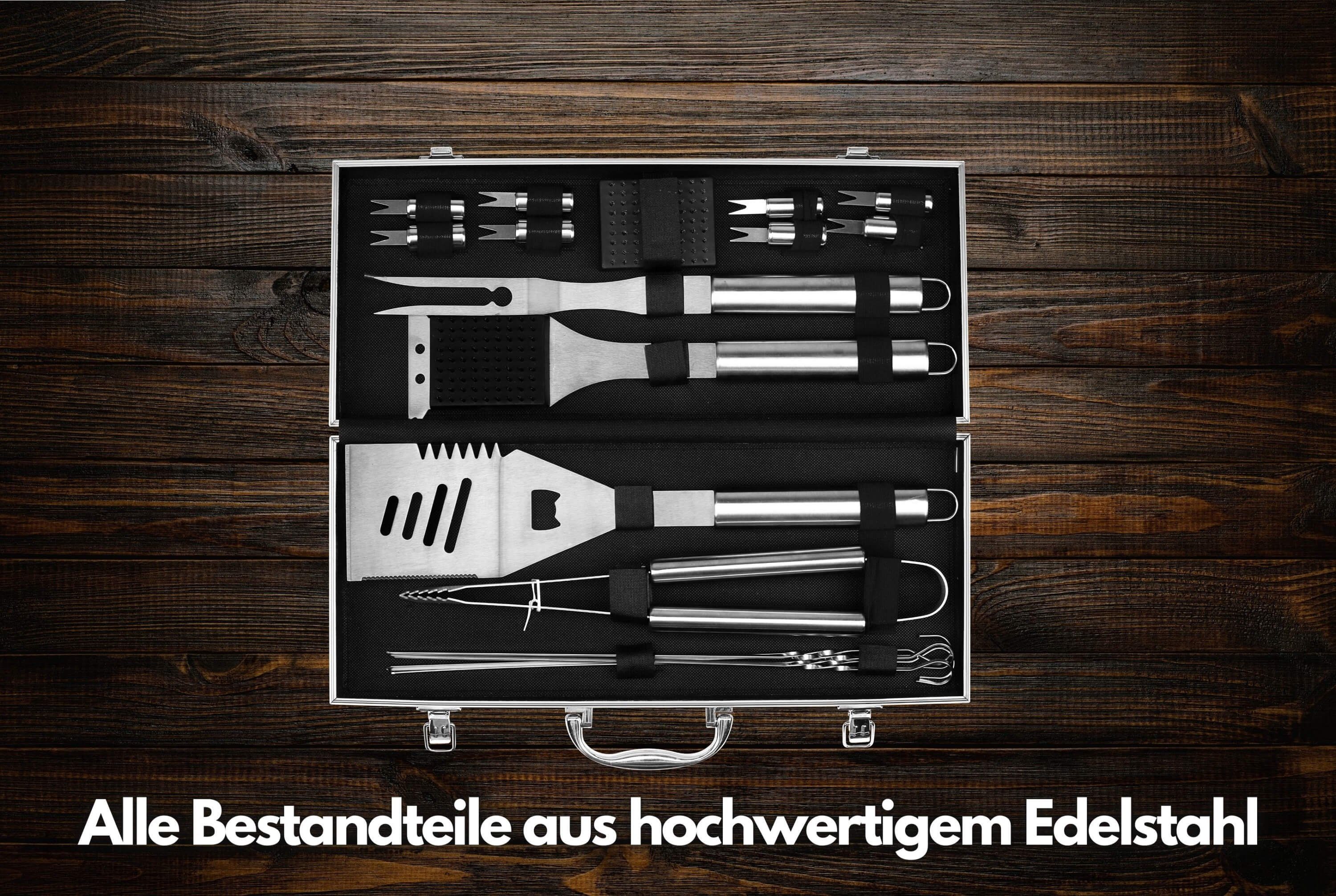 echos Grillbesteck-Set Eco-8090, (Set, 18 tlg., 18-teiliges Grillbesteck Set, Stabiler Alukoffer zur Aufbewahrung und zum Transport), 18-teiliges Grillbesteck Set, hochwertiges Edelstahl, Stabiler Alukoffer, Geschenkset