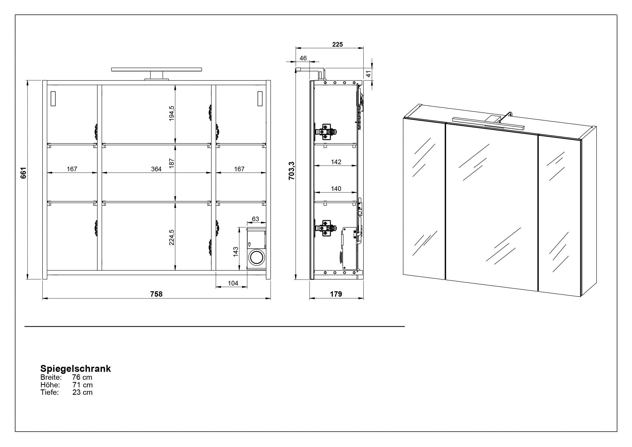 GERMANIA Badmöbel-Set Yonkers, Set bestehend aus Waschbeckenunterschrank, Spiegelschrank, Hochschrank