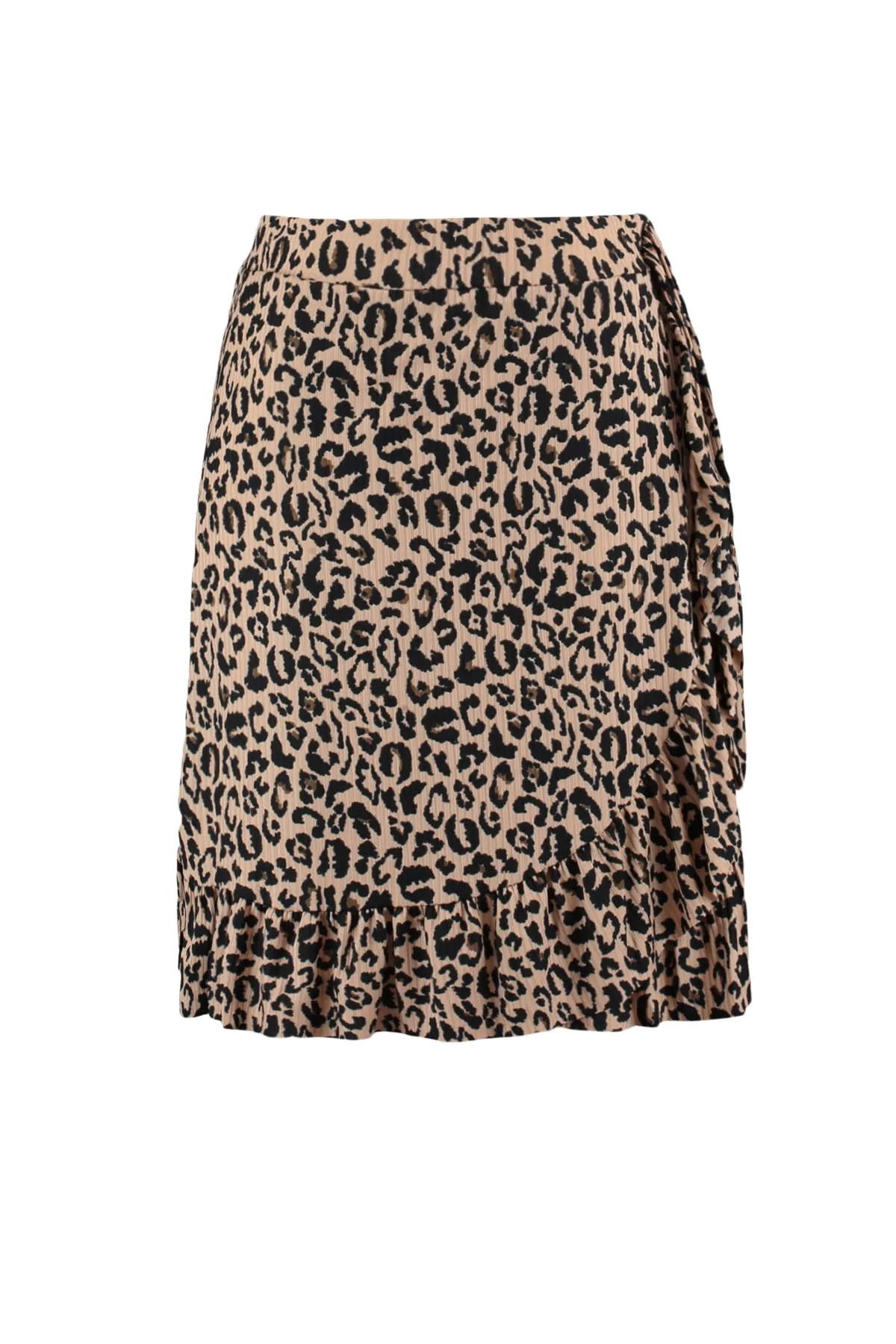 Trendyol Curve  Brauner Strickrock mit Schwungrad und Krawatte, detailliertem Tiermuster TBBAW23AZ00000