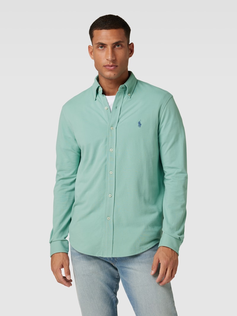 Regular Fit Freizeithemd mit Logo-Stitching in hellgrün