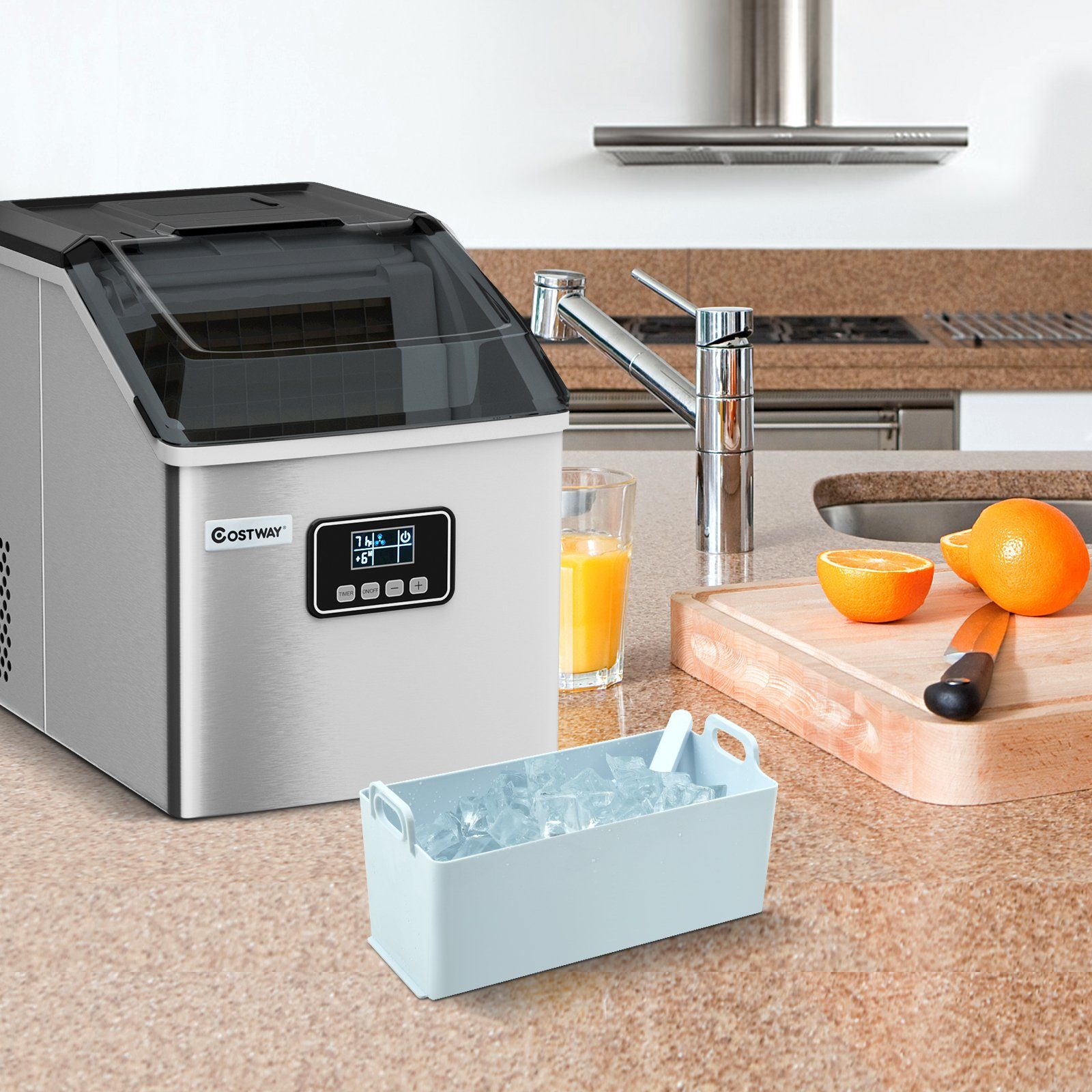 COSTWAY Eiswürfelmaschine, 2,4L, 22kg/24H, 24 Eiswürfel/15min, mit Schaufel