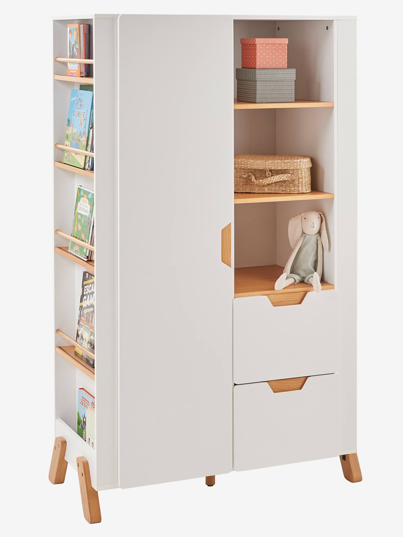 Vertbaudet Kinder Kleiderschrank PIROUETTE mit Bücherregal - weiß