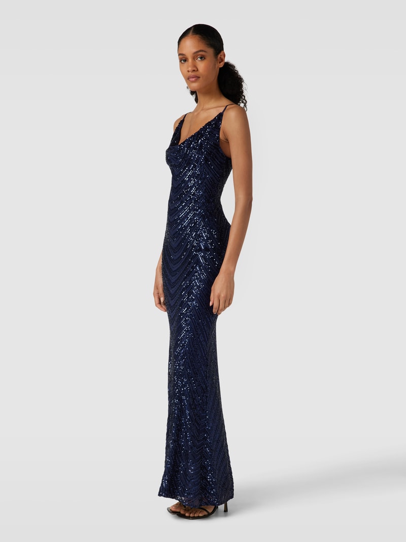 Abendkleid mit Paillettenbesatz in marineblau