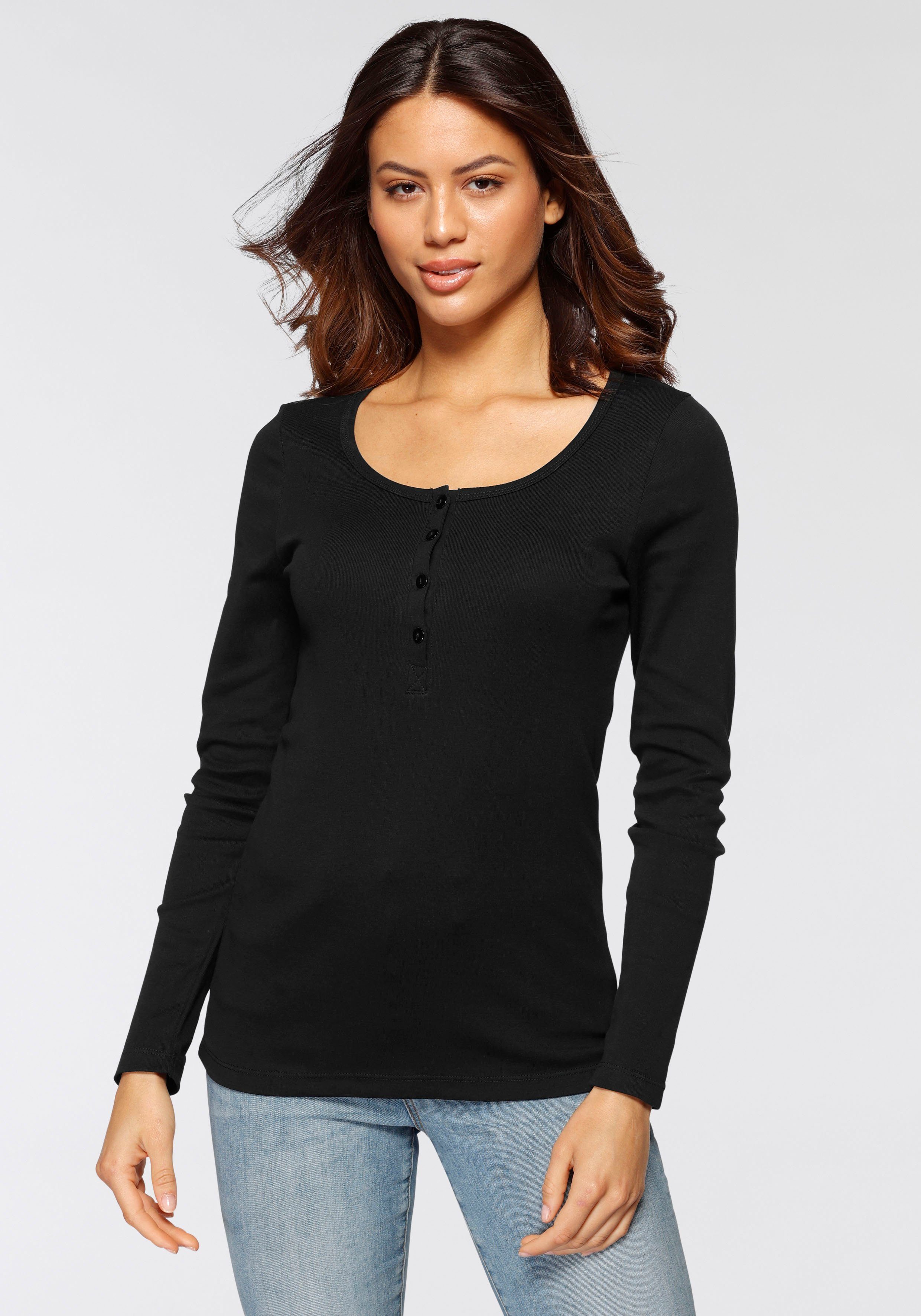 H.I.S Langarmshirt (2er-Pack) mit Knopfleiste vorn aus modischer Rippware