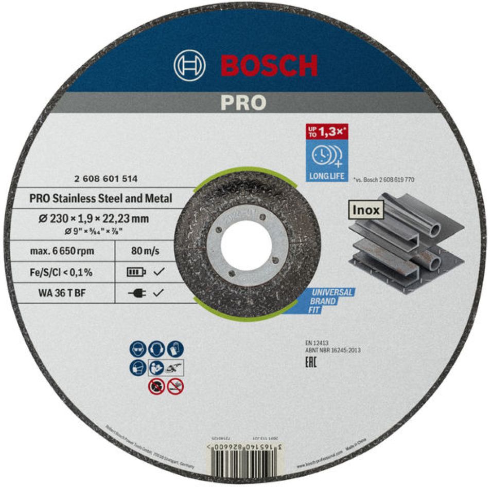 Bosch Blue Accessories 2608601514 PRO ruostumattomasta teräksestä ja metallista valmistettu katkaisulaikka, 230x1,9x22,23 mm