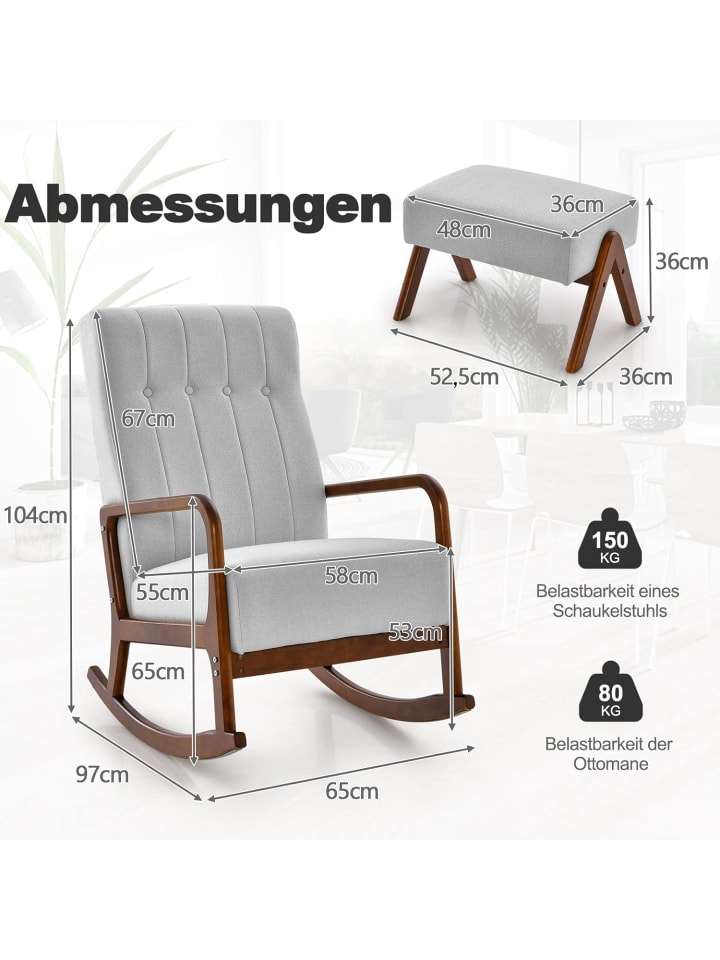 COSTWAY Schaukelstuhl mit Hocker in Grau günstig kaufen onesize