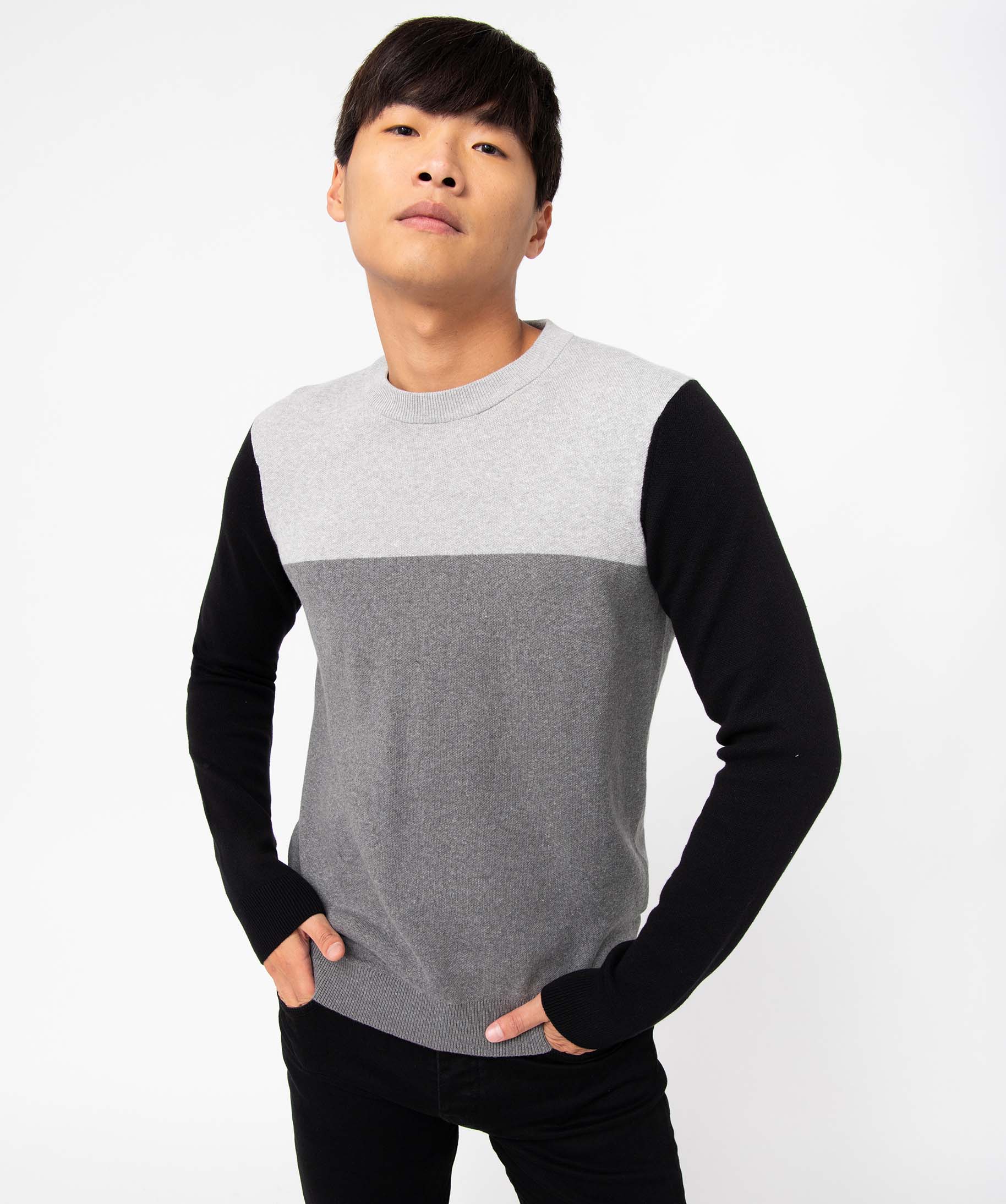 Pull homme tricolore en coton gris fonce | GEMO