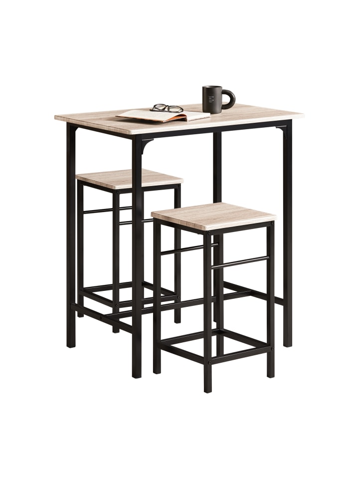 SoBuy Bartisch in Natur und Schwarz - Tisch(B)80 x (H)87 x (T)50cm/Stuhl(B)32 x (H)57 x (T)32cm günstig kaufen onesize
