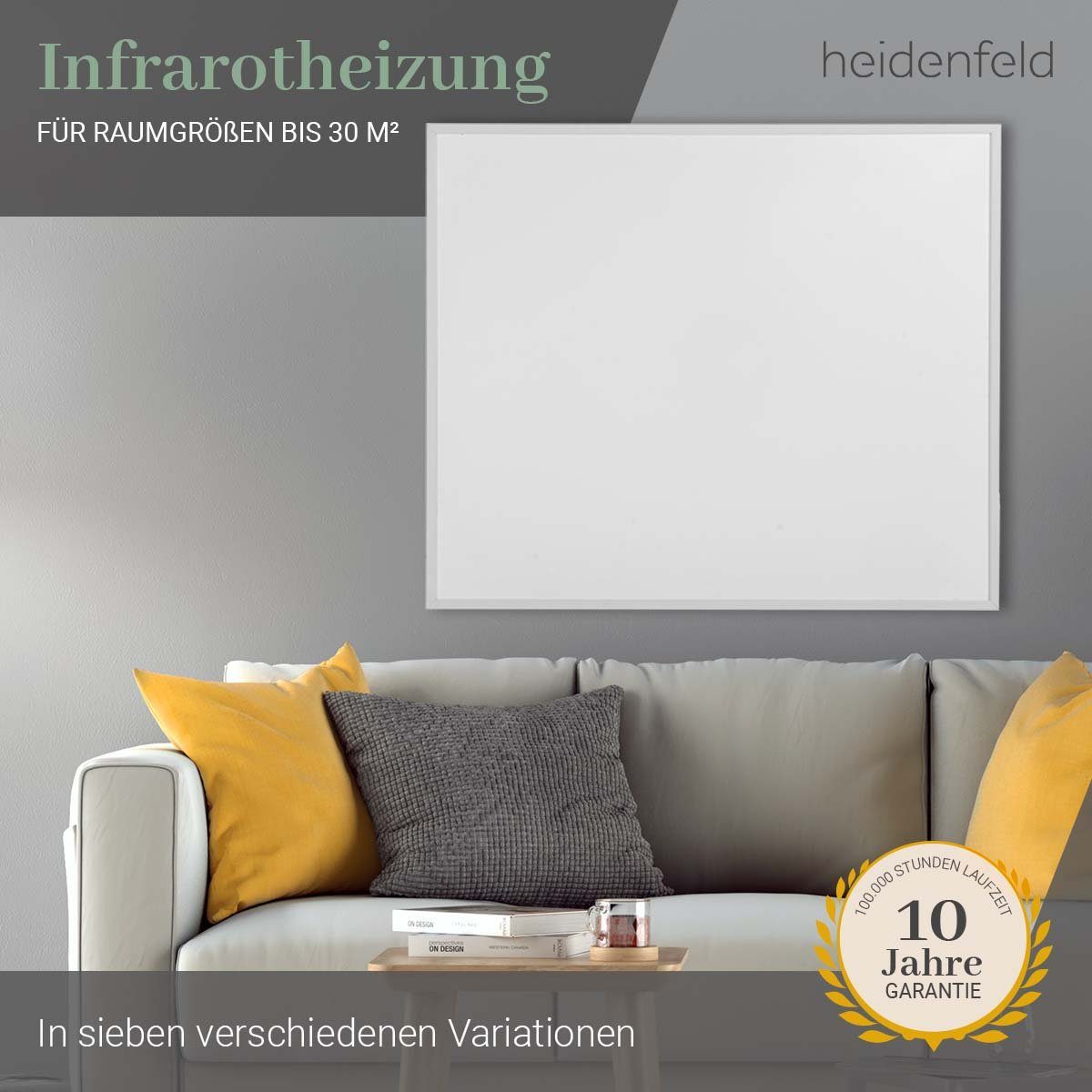 Heidenfeld Infrarotheizung 300-1200 W Wand Decken Elektroheizung HF-HP106-3 - 10 J. Garantie, Thermostat - Infrarot Wandheizung Heizkörper Elektroheizkörper