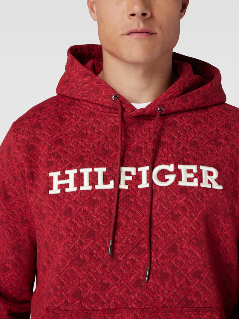 Hoodie mit Label-Stitching in dunkelrot