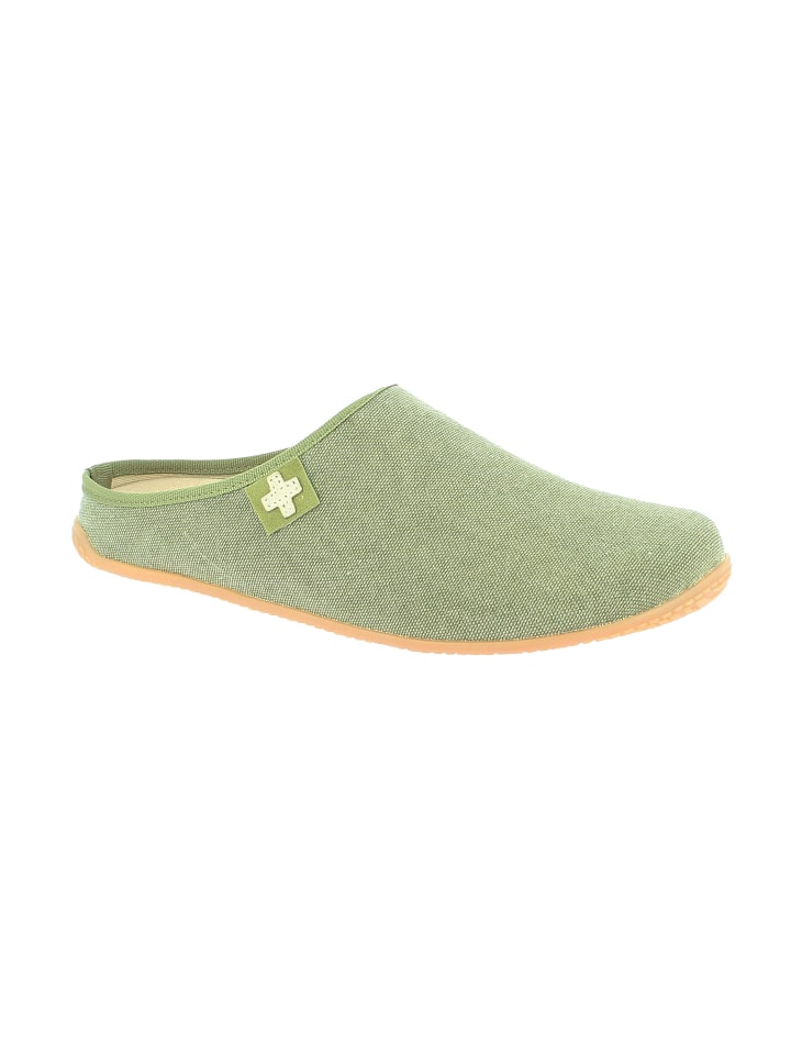 Living Kitzbühel Pantoffeln Cotton - Schweizer Kreuz in Khaki günstig kaufen